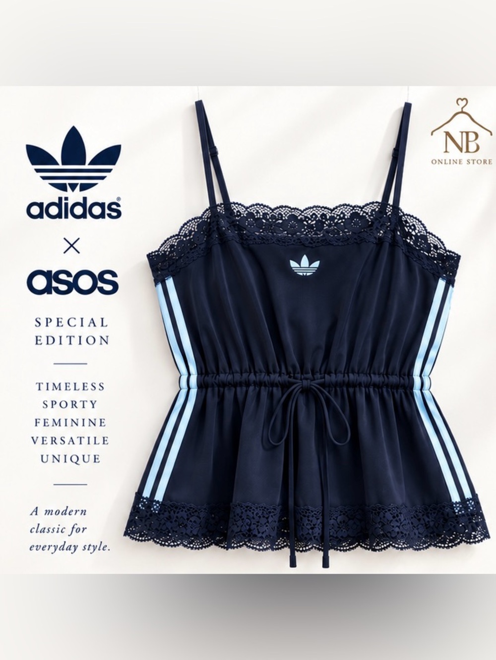 adidas Originals × ASOS cami top with lace trim and cinch waist size XS, S, M, L